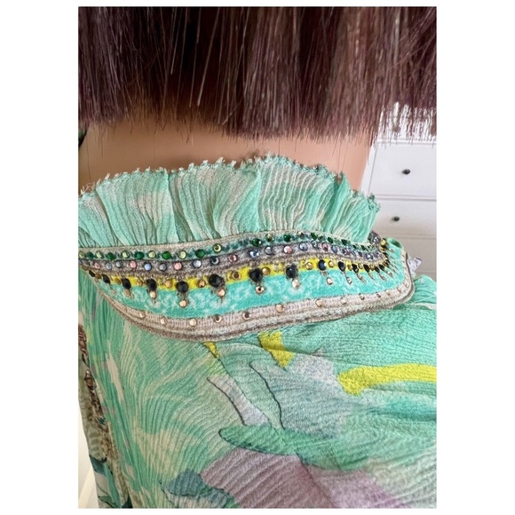 Camilla 2-Button Floral Print Sleeveless Dress - Turquoise Crystals Size XS - Picture 8 of 10